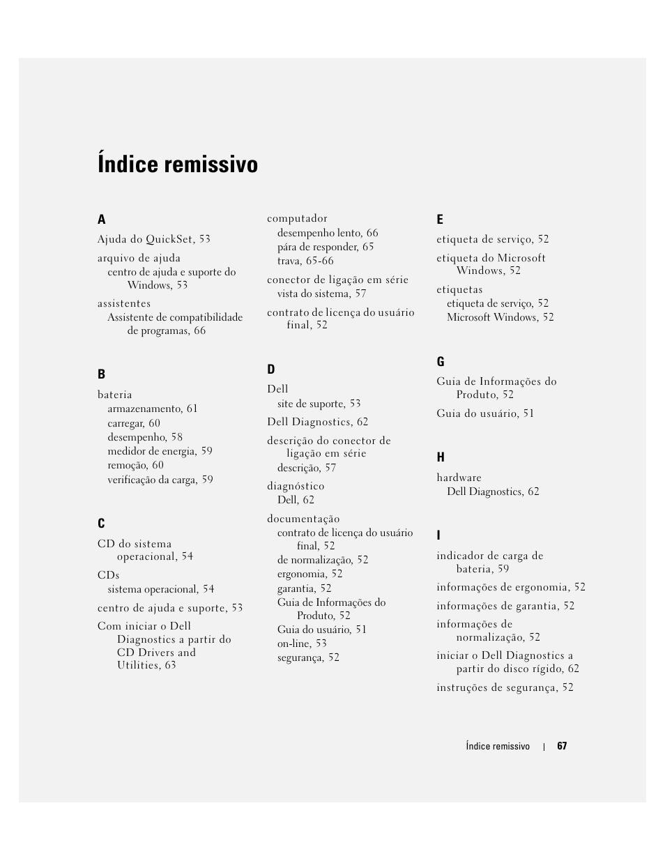 Índice remissivo | Dell Precision M65 User Manual | Page 67 / 92