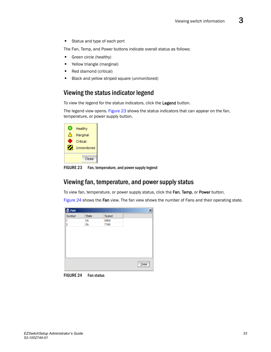 Viewing the status indicator legend, Viewing fan, temperature, and power supply status | Dell POWEREDGE M1000E User Manual | Page 43 / 64