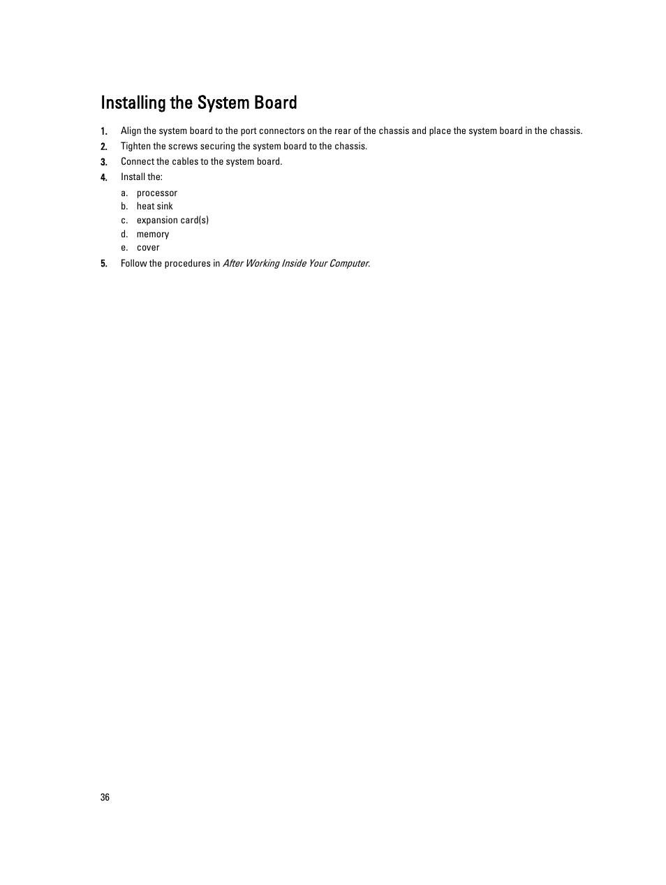 Installing the system board | Dell OptiPlex 9010 (Mid 2012) User Manual | Page 36 / 62