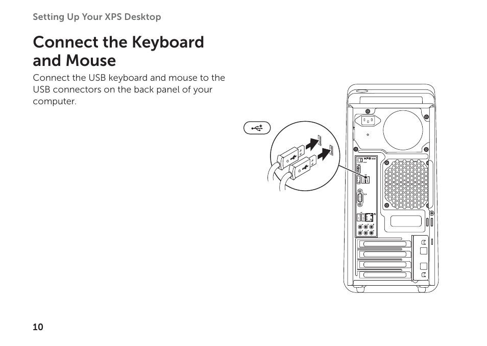 Connect the keyboard and mouse | Dell XPS 8300 (Late 2010) User Manual | Page 12 / 76