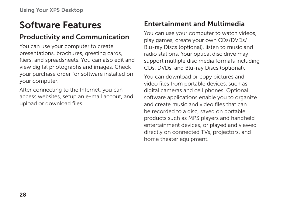 Software features | Dell XPS 8300 (Late 2010) User Manual | Page 30 / 76