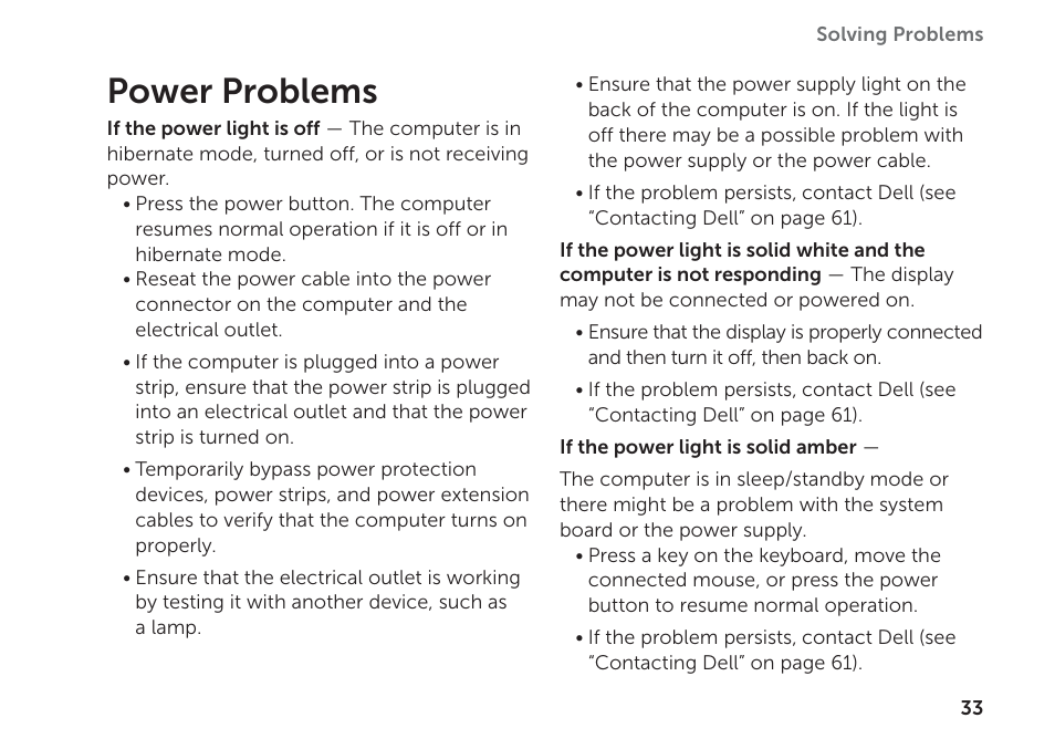 Power problems | Dell XPS 8300 (Late 2010) User Manual | Page 35 / 76