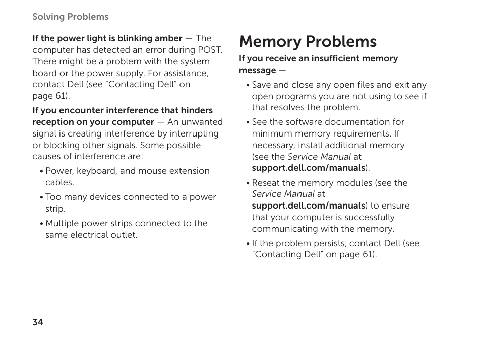 Memory problems | Dell XPS 8300 (Late 2010) User Manual | Page 36 / 76