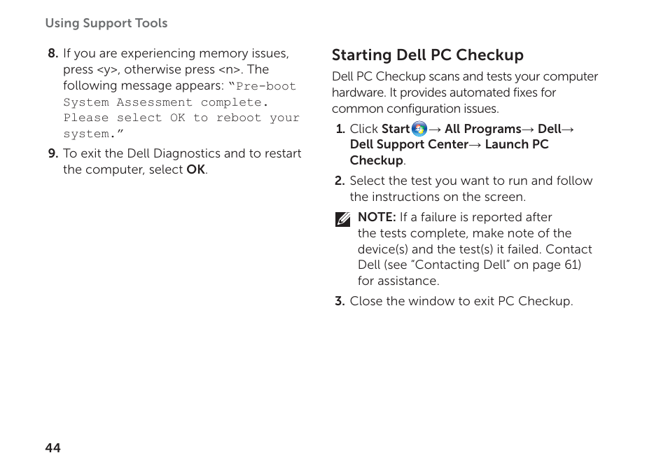 Starting dell pc checkup | Dell XPS 8300 (Late 2010) User Manual | Page 46 / 76