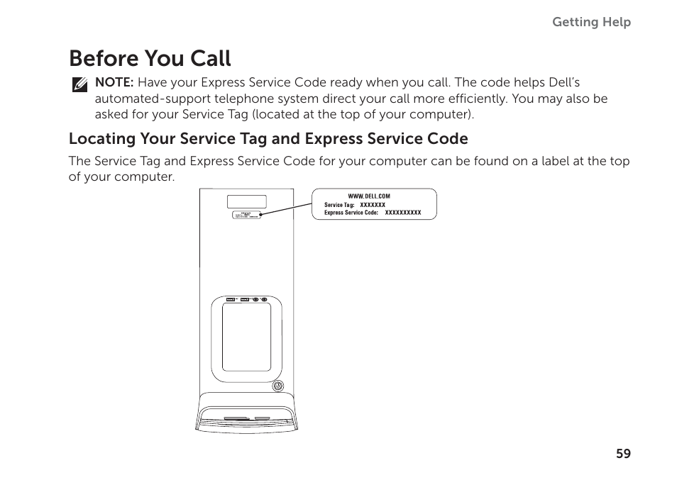 Before you call | Dell XPS 8300 (Late 2010) User Manual | Page 61 / 76