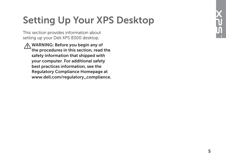 Setting up your xps desktop | Dell XPS 8300 (Late 2010) User Manual | Page 7 / 76