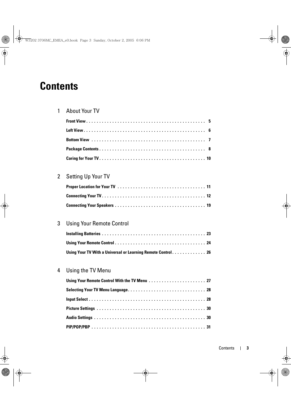 Dell LCD TV W3706C User Manual | Page 3 / 66
