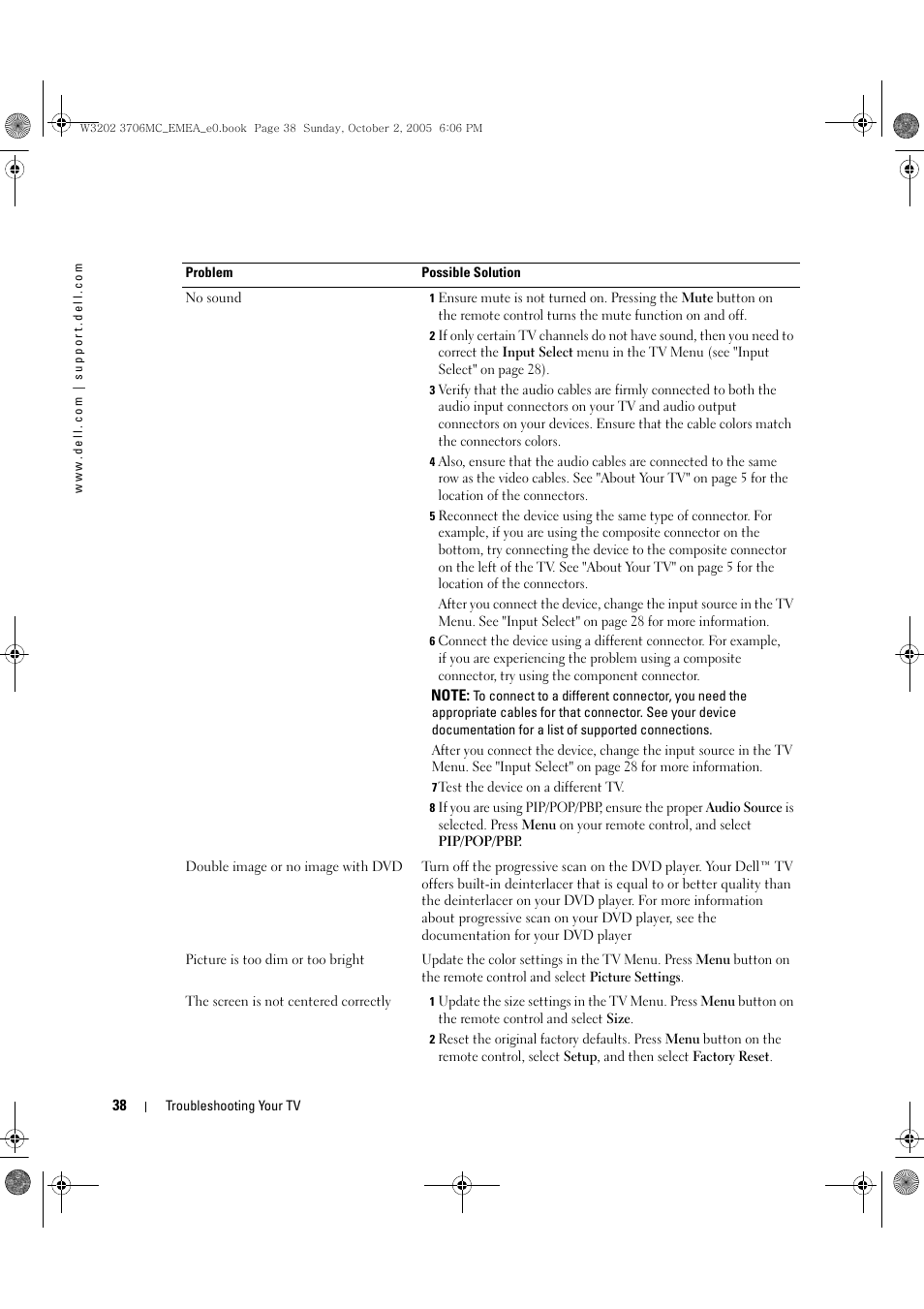 Dell LCD TV W3706C User Manual | Page 38 / 66
