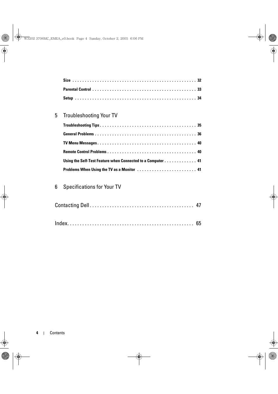Dell LCD TV W3706C User Manual | Page 4 / 66
