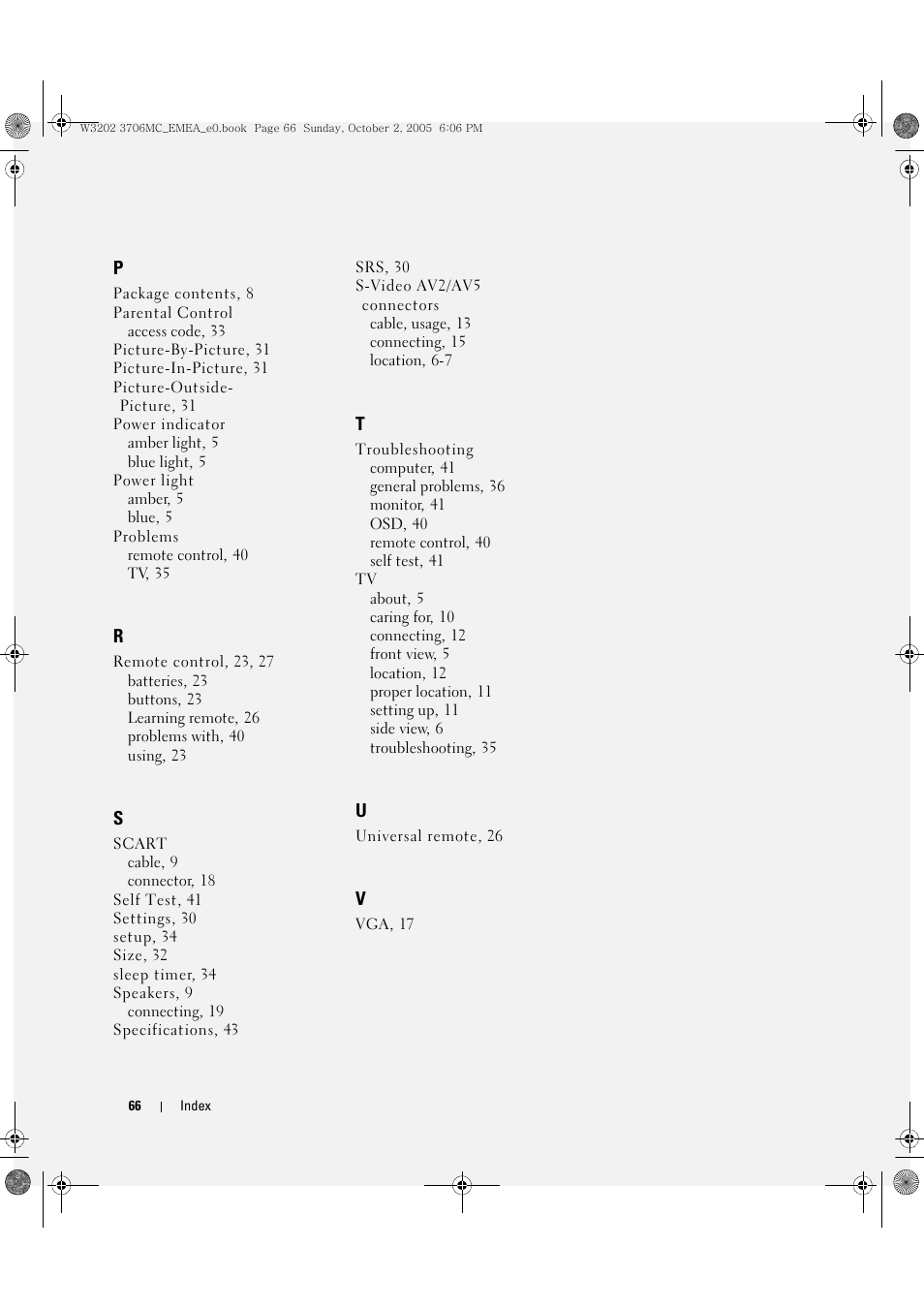 Dell LCD TV W3706C User Manual | Page 66 / 66