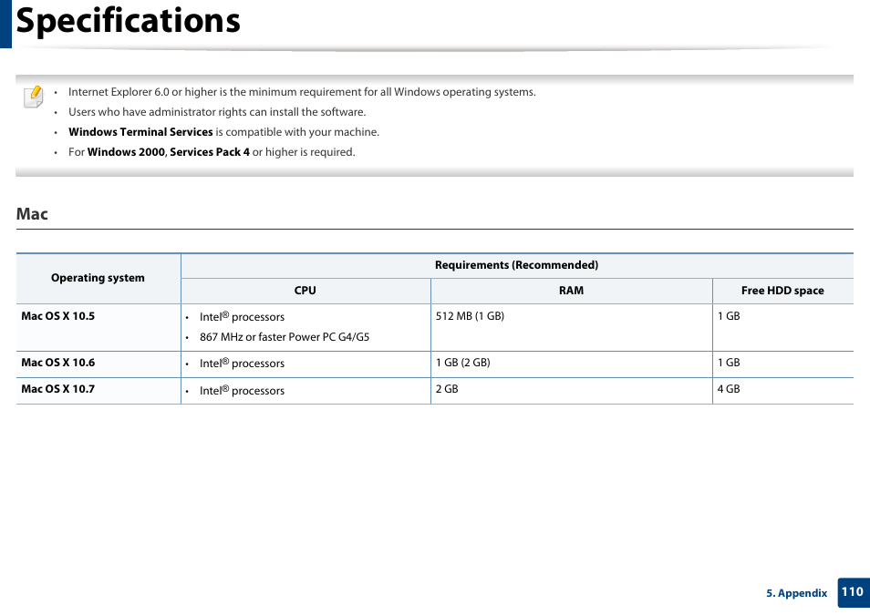 Specifications | Dell B1165nfw Multifunction Mono Laser Printer User Manual | Page 110 / 300