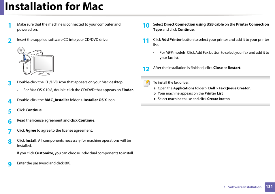 Installation for mac | Dell B1165nfw Multifunction Mono Laser Printer User Manual | Page 131 / 300