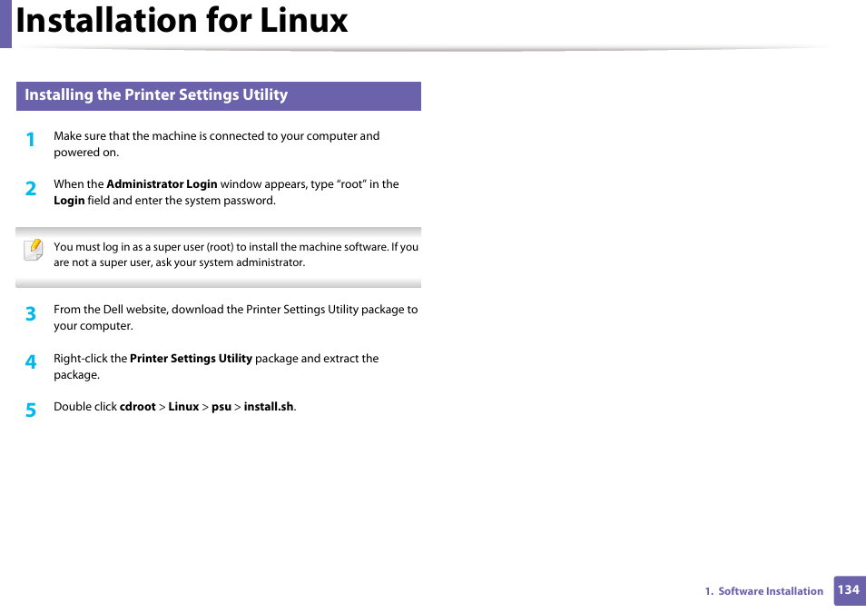 Installation for linux | Dell B1165nfw Multifunction Mono Laser Printer User Manual | Page 134 / 300