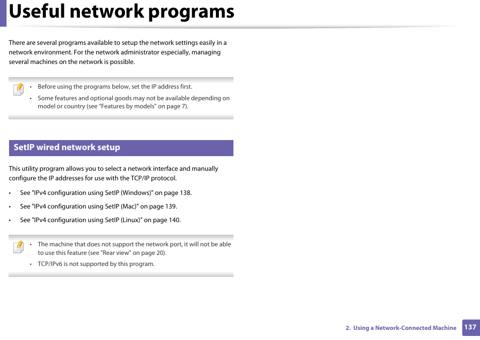 Useful network programs, Setip wired network setup | Dell B1165nfw Multifunction Mono Laser Printer User Manual | Page 137 / 300