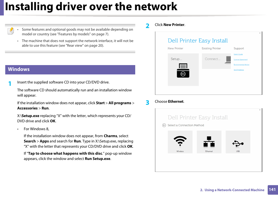 Installing driver over the network, Windows | Dell B1165nfw Multifunction Mono Laser Printer User Manual | Page 141 / 300