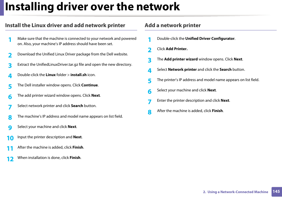 Installing driver over the network | Dell B1165nfw Multifunction Mono Laser Printer User Manual | Page 145 / 300