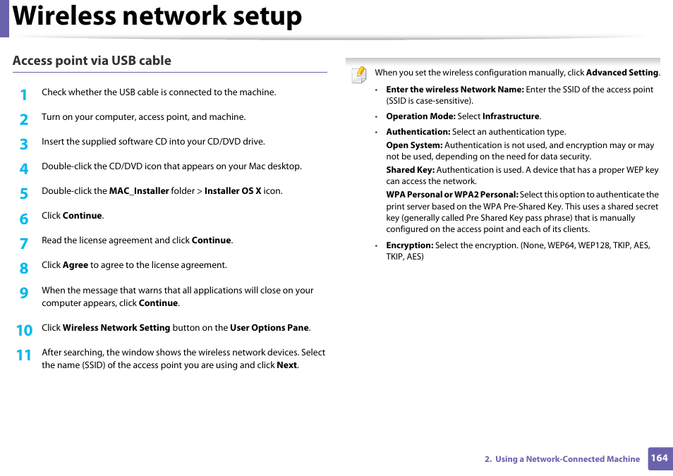 Wireless network setup | Dell B1165nfw Multifunction Mono Laser Printer User Manual | Page 164 / 300