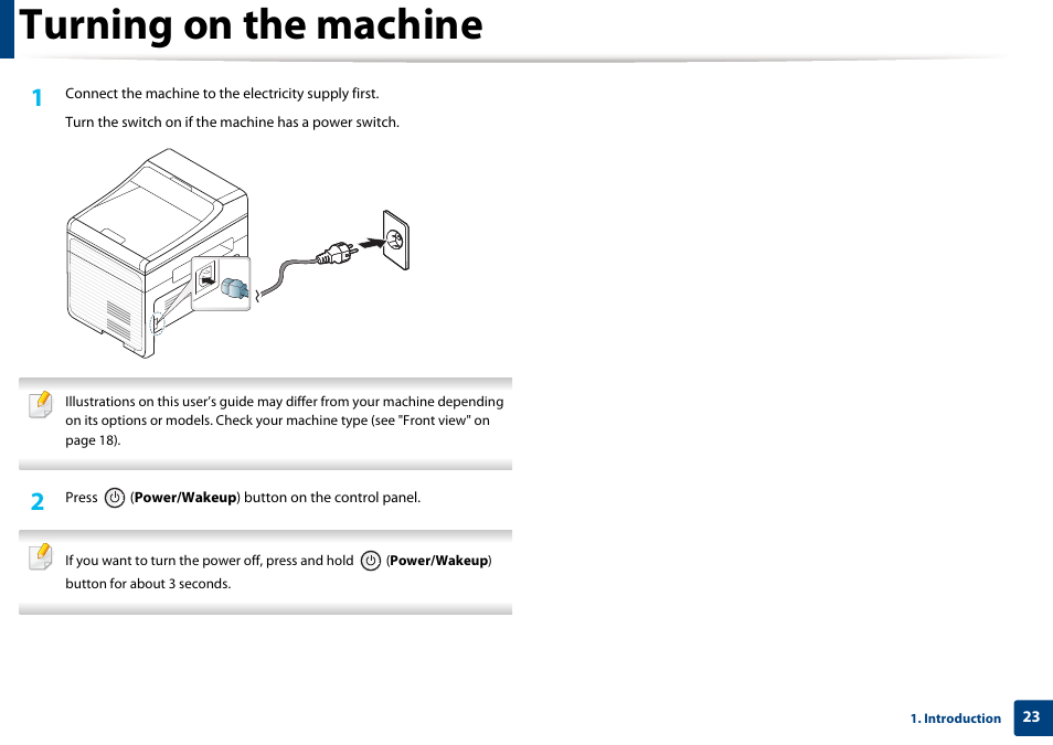 Turning on the machine | Dell B1165nfw Multifunction Mono Laser Printer User Manual | Page 23 / 300