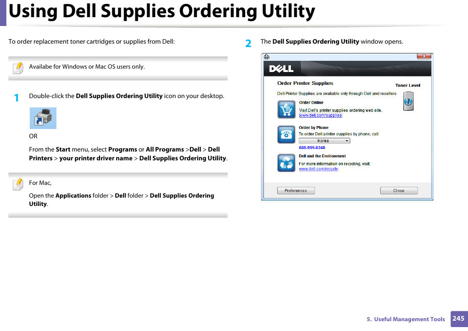 Using dell supplies ordering utility | Dell B1165nfw Multifunction Mono Laser Printer User Manual | Page 245 / 300