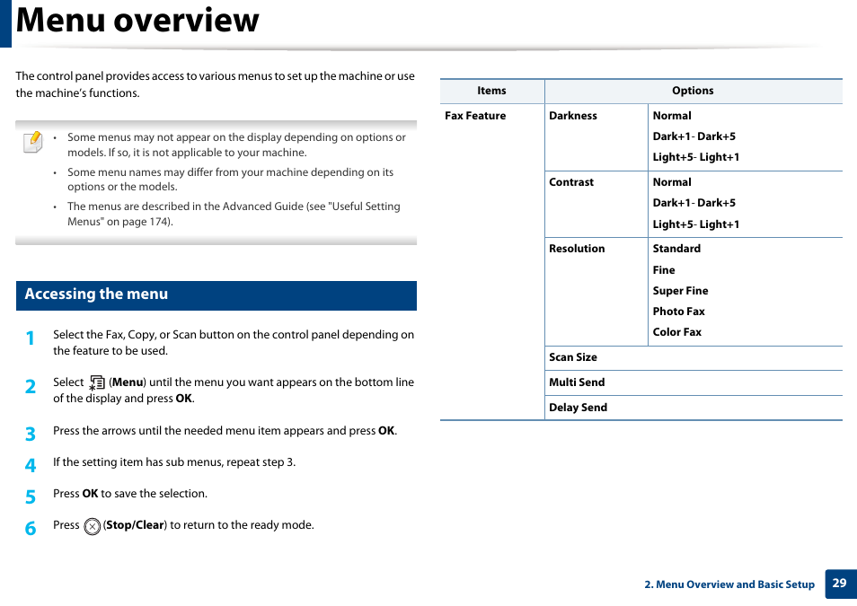 Menu overview, Accessing the menu | Dell B1165nfw Multifunction Mono Laser Printer User Manual | Page 29 / 300