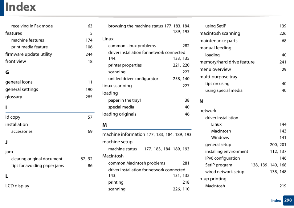 Index | Dell B1165nfw Multifunction Mono Laser Printer User Manual | Page 298 / 300