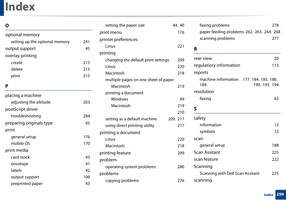Index | Dell B1165nfw Multifunction Mono Laser Printer User Manual | Page 299 / 300