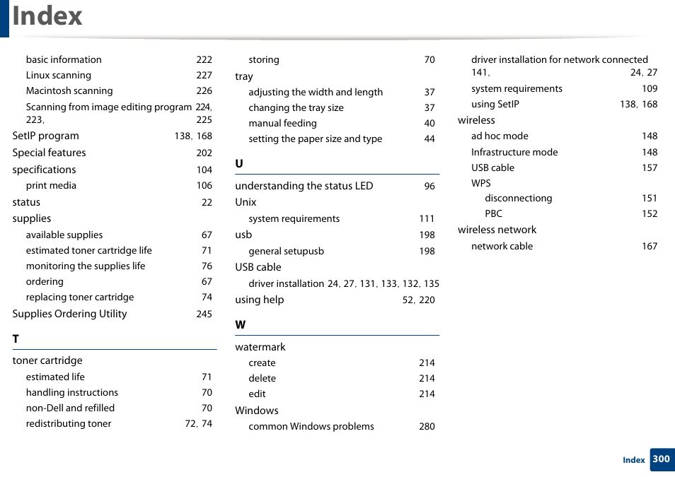 Index | Dell B1165nfw Multifunction Mono Laser Printer User Manual | Page 300 / 300