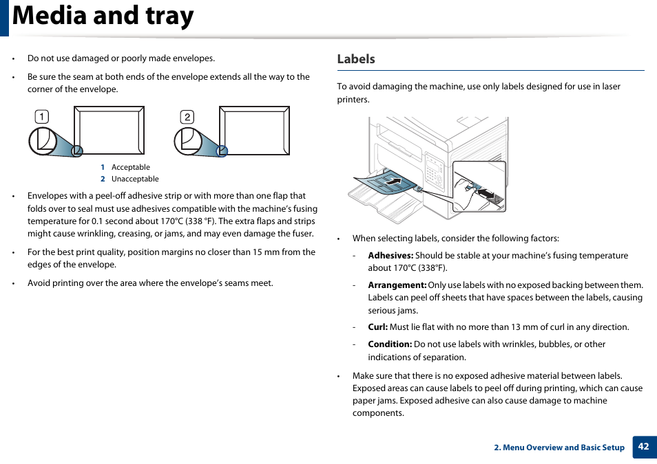Media and tray, Labels | Dell B1165nfw Multifunction Mono Laser Printer User Manual | Page 42 / 300