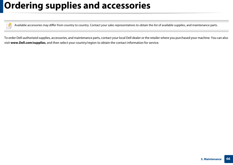 Ordering supplies and accessories | Dell B1165nfw Multifunction Mono Laser Printer User Manual | Page 66 / 300