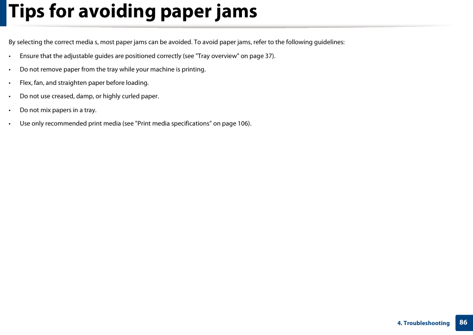 Tips for avoiding paper jams | Dell B1165nfw Multifunction Mono Laser Printer User Manual | Page 86 / 300