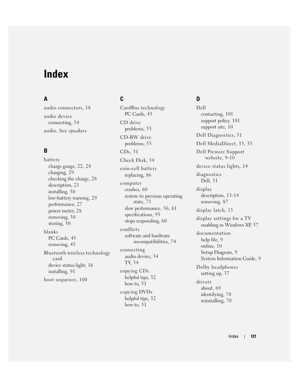 Index | Dell Inspiron 6000 User Manual | Page 121 / 124