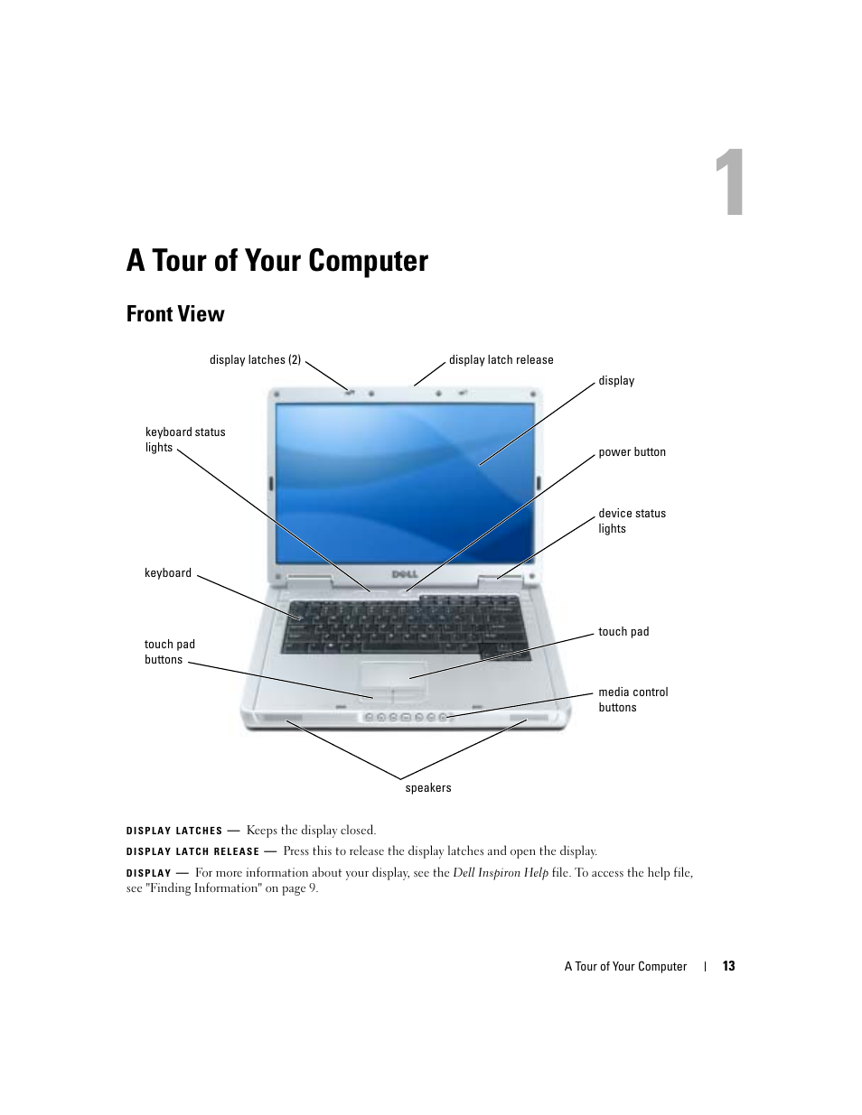 A tour of your computer, Front view | Dell Inspiron 6000 User Manual | Page 13 / 124