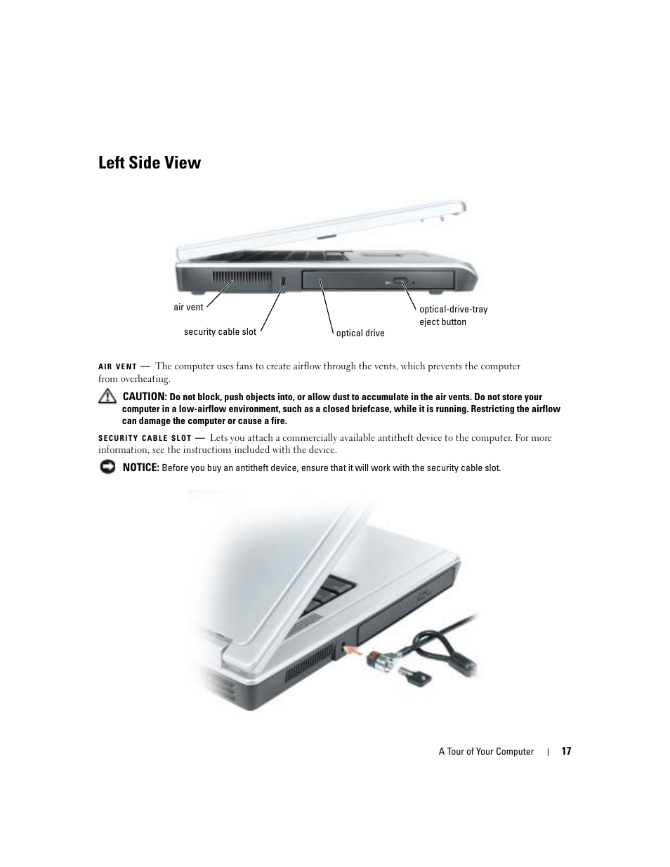 Left side view | Dell Inspiron 6000 User Manual | Page 17 / 124