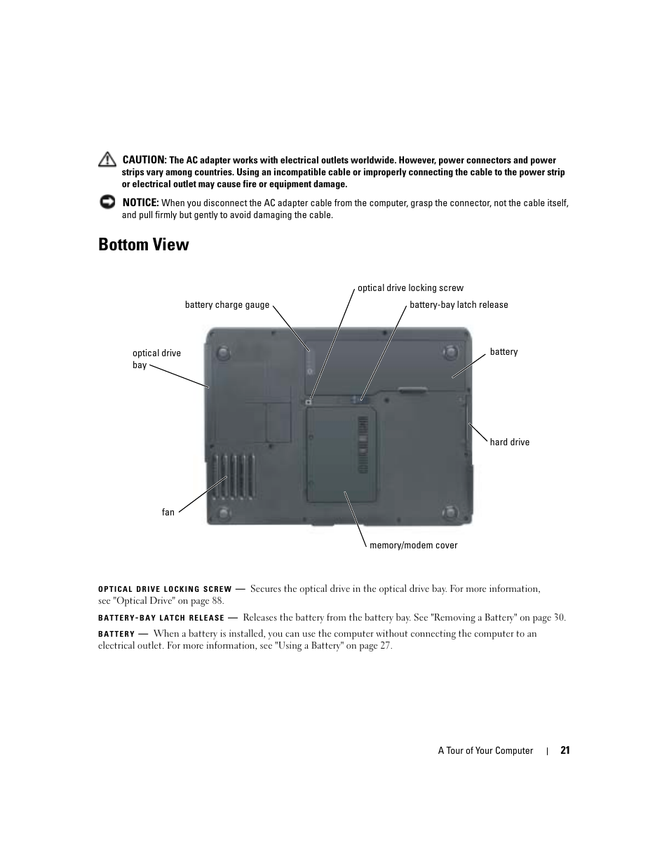 Bottom view | Dell Inspiron 6000 User Manual | Page 21 / 124