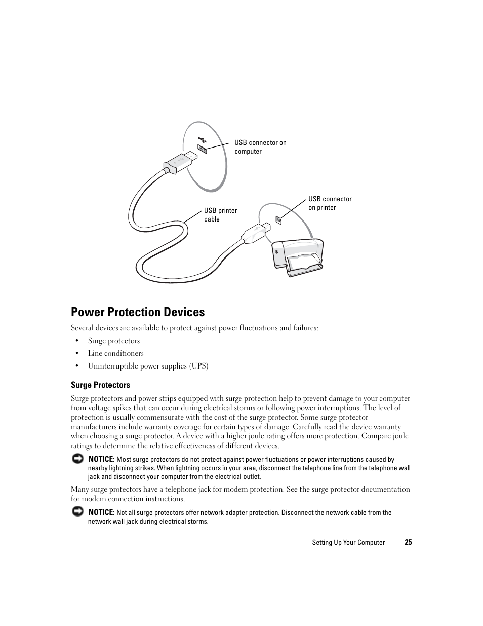 Power protection devices, Surge protectors | Dell Inspiron 6000 User Manual | Page 25 / 124