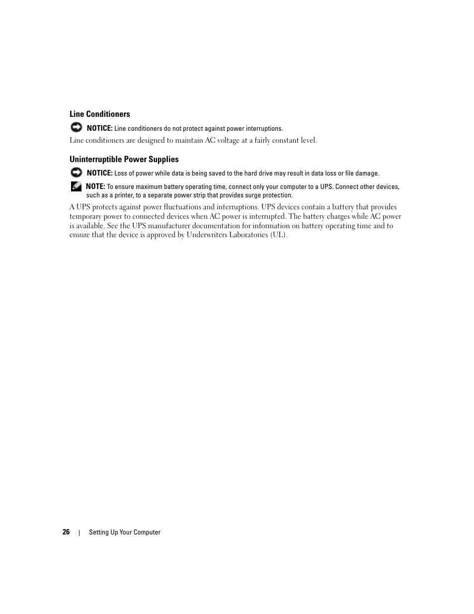 Line conditioners, Uninterruptible power supplies | Dell Inspiron 6000 User Manual | Page 26 / 124