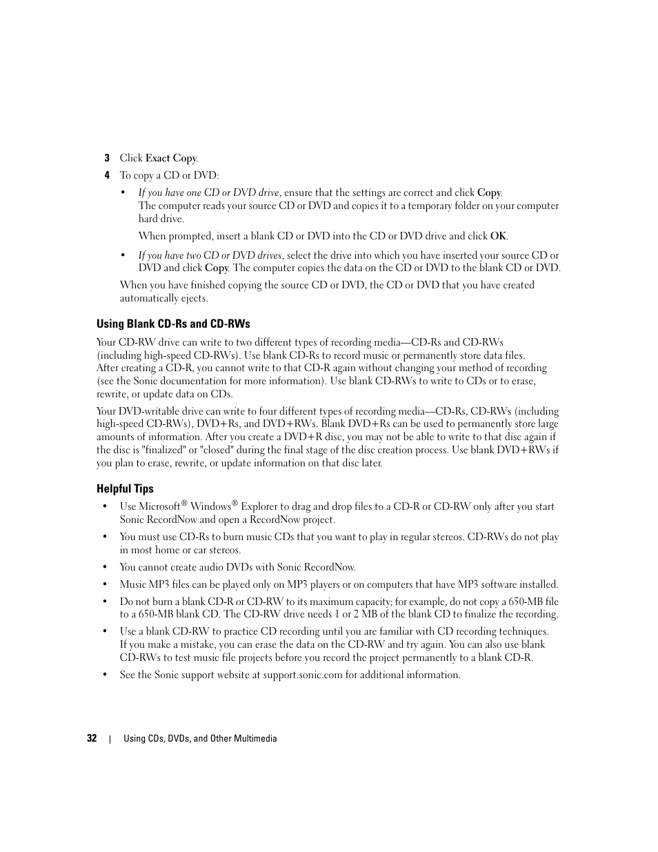 Using blank cd-rs and cd-rws, Helpful tips | Dell Inspiron 6000 User Manual | Page 32 / 124