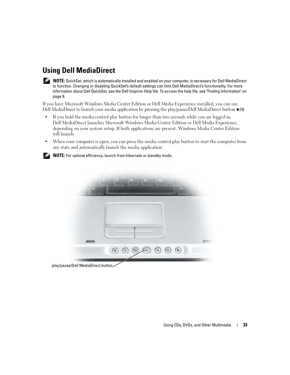 Using dell mediadirect | Dell Inspiron 6000 User Manual | Page 33 / 124