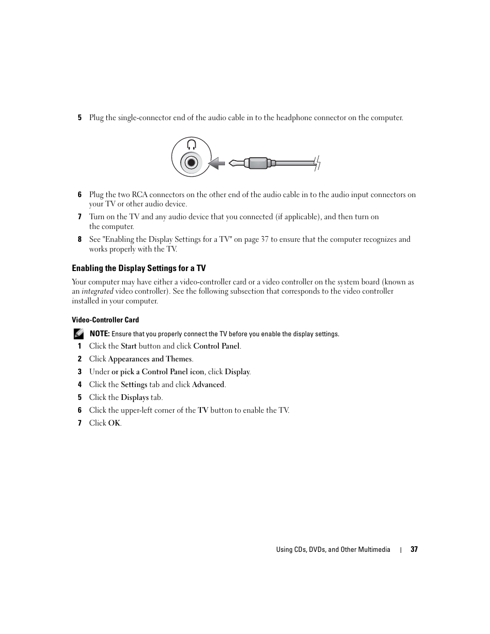 Enabling the display settings for a tv | Dell Inspiron 6000 User Manual | Page 37 / 124