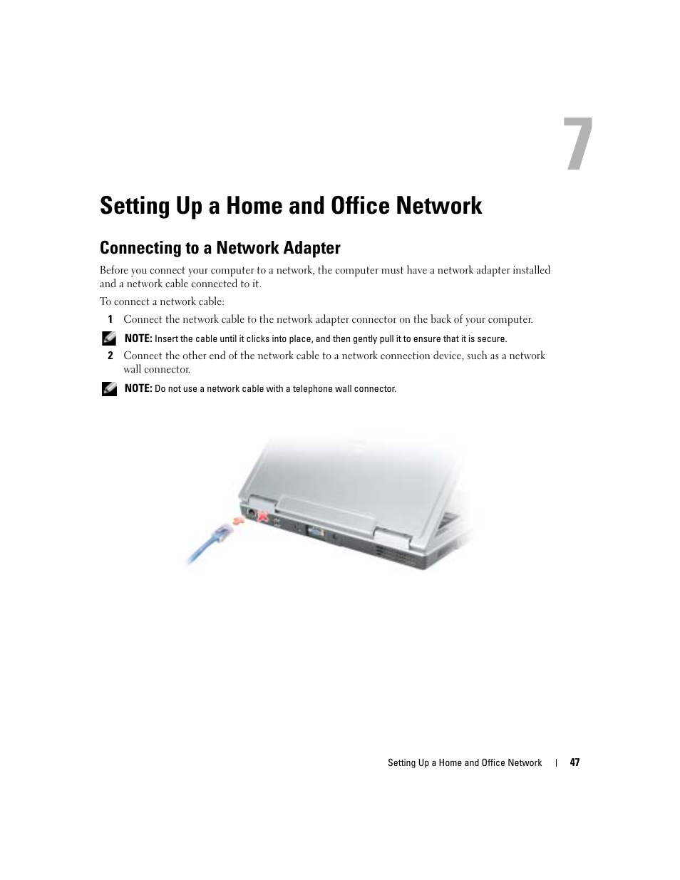 Setting up a home and office network, Connecting to a network adapter | Dell Inspiron 6000 User Manual | Page 47 / 124