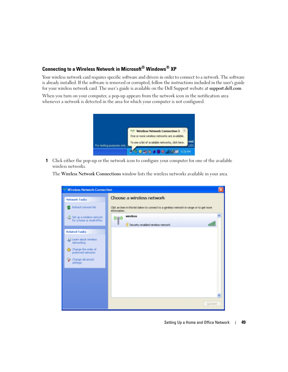 Connecting to a wireless network in microsoft | Dell Inspiron 6000 User Manual | Page 49 / 124