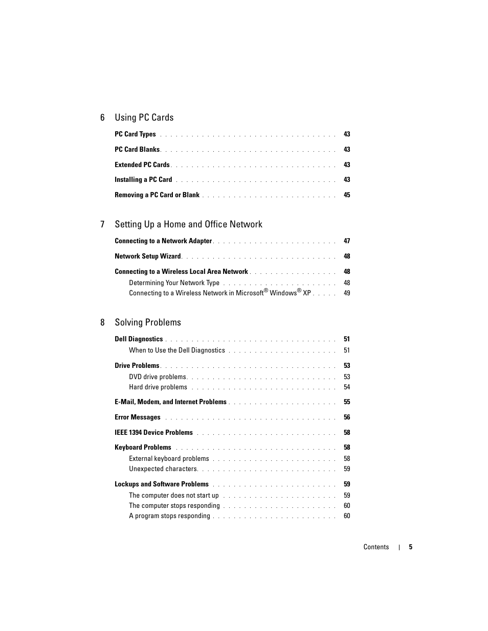 6using pc cards, 7setting up a home and office network, 8solving problems | Dell Inspiron 6000 User Manual | Page 5 / 124