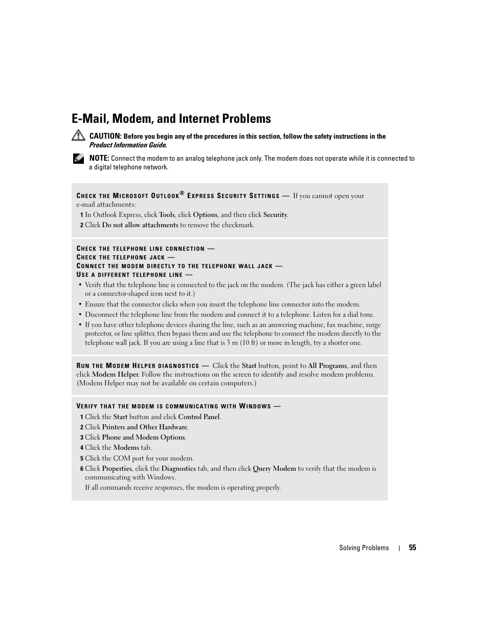 E-mail, modem, and internet problems | Dell Inspiron 6000 User Manual | Page 55 / 124