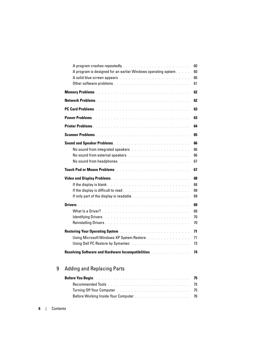 9adding and replacing parts | Dell Inspiron 6000 User Manual | Page 6 / 124