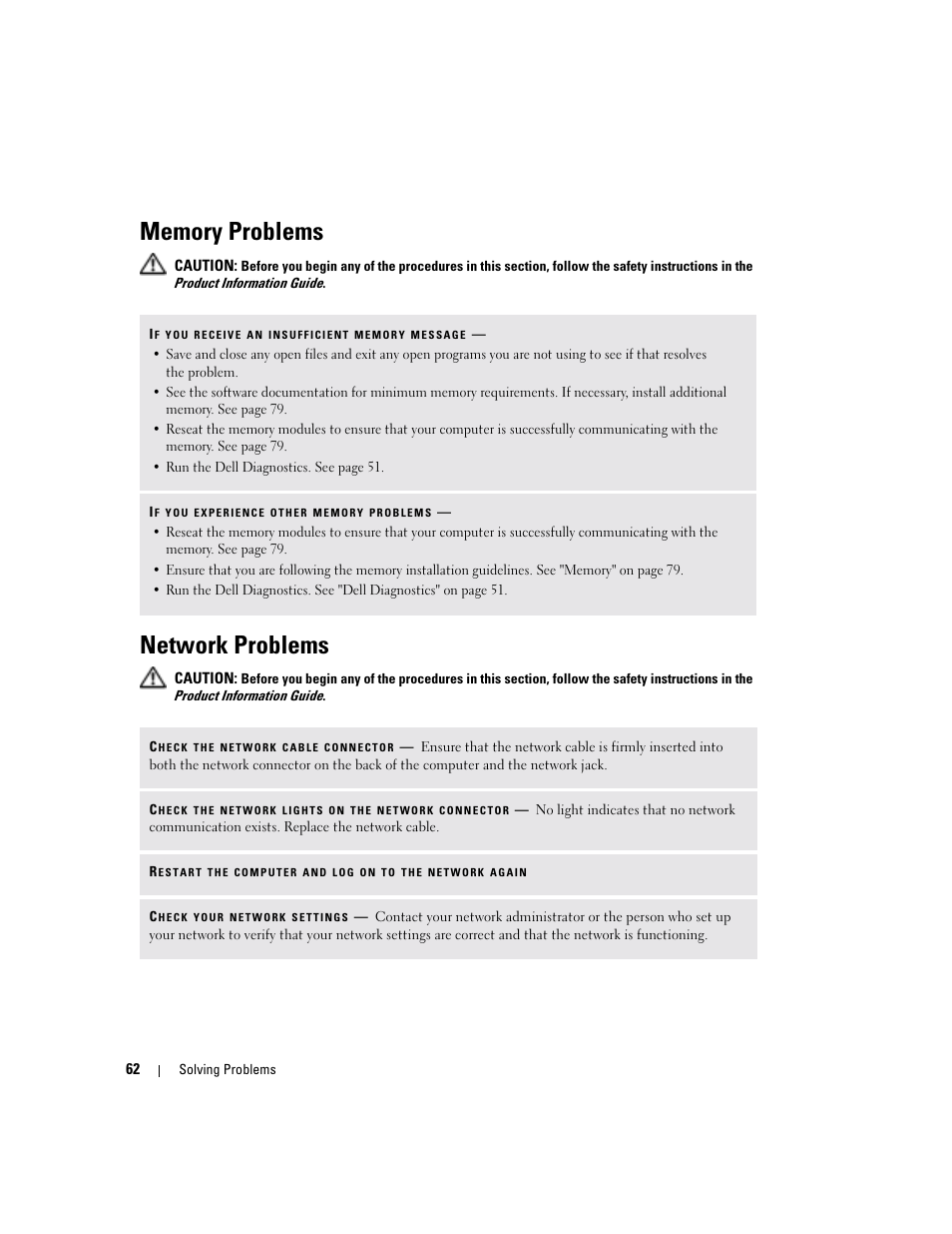 Memory problems, Network problems | Dell Inspiron 6000 User Manual | Page 62 / 124