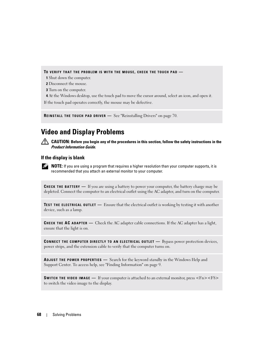 Video and display problems, If the display is blank | Dell Inspiron 6000 User Manual | Page 68 / 124