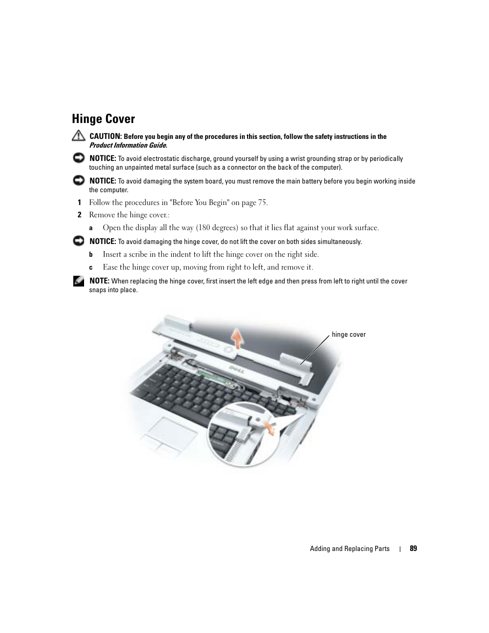 Hinge cover | Dell Inspiron 6000 User Manual | Page 89 / 124