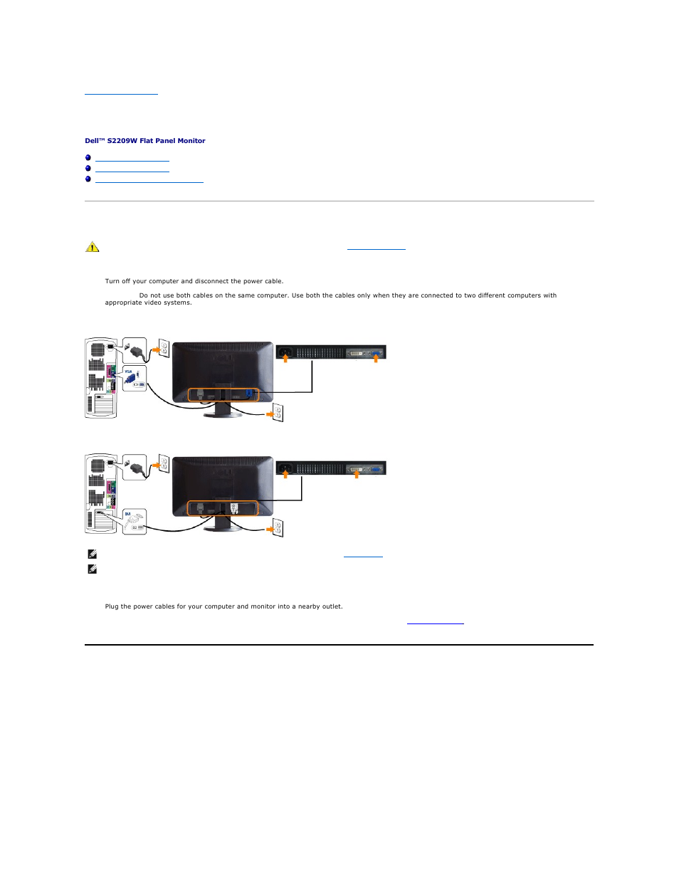 Setting up the monitor, Connecting your monitor, Organizing your cables | Connecting the blue vga cable, Connecting the white dvi cable (optional) | Dell S2209WFP Monitor User Manual | Page 26 / 30