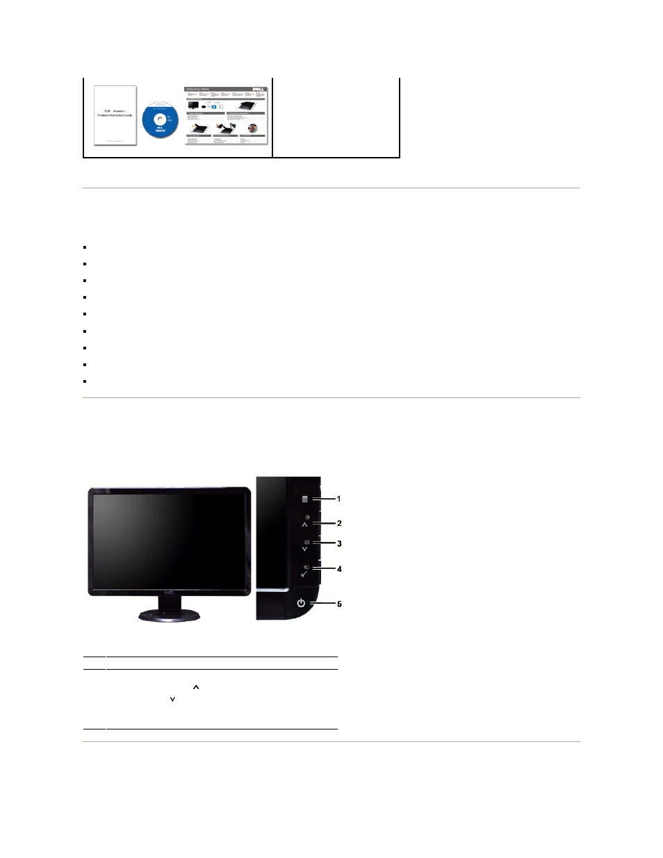 Product features, Identifying parts and controls, Identifying parts and features front view | Back view | Dell S2209WFP Monitor User Manual | Page 3 / 30