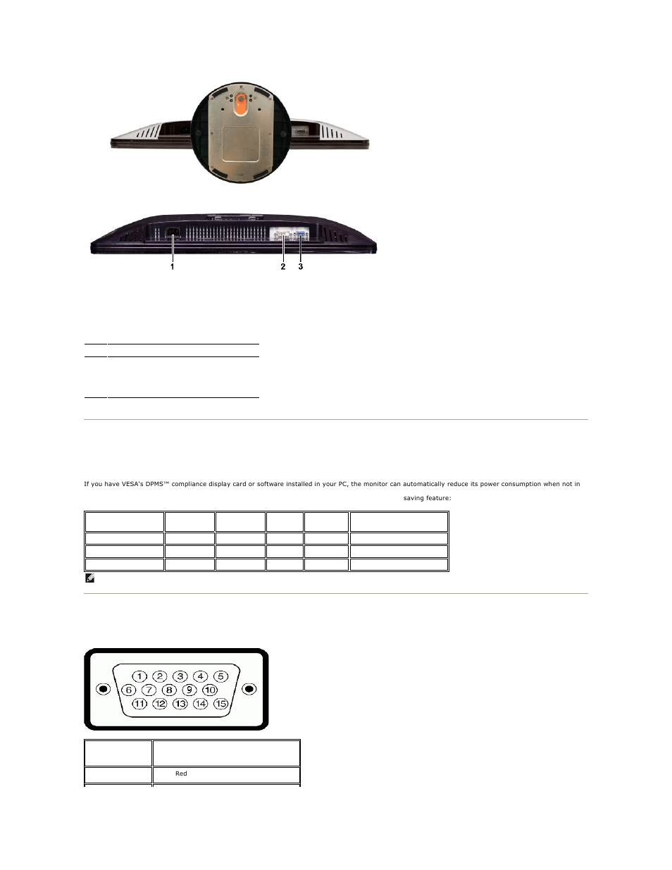 Monitor specifications, Power management modes, Pin assignments | Dell S2209WFP Monitor User Manual | Page 5 / 30